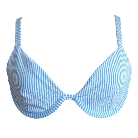 ✨New Onia Wired Bikini Top Blue Seersucker Striped Size Medium - Picture 1 of 6